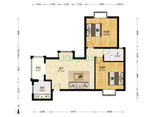 紫东苑 2室1厅1卫 82平方