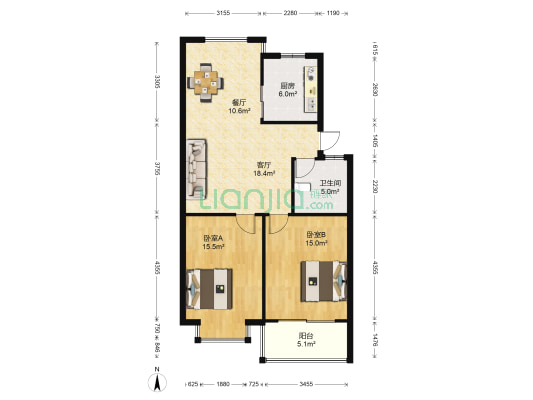 东方前城南区 2室2厅1卫 86平方