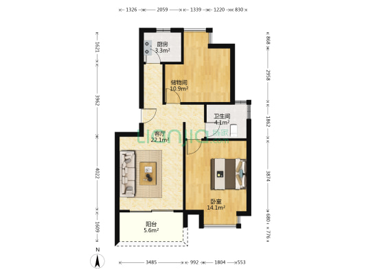 西溪花城 1室1厅1卫 72平方