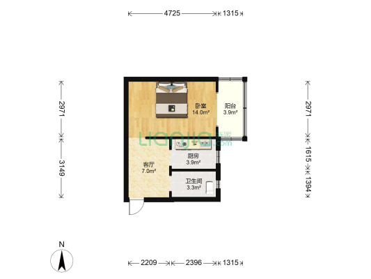 兴盛里(南开区) 1室1厅1卫 44平方