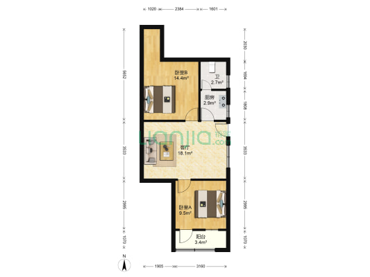 粮食局宿舍 2室1厅1卫 50平方