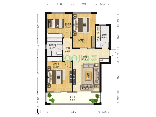 香城郦舍四期 3室1厅1卫 99平方