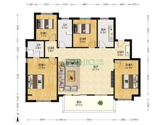 锦艺悦城 4室1厅2卫 133平方