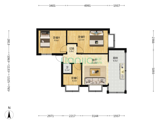 文林街152号 3室1厅1卫 51平方