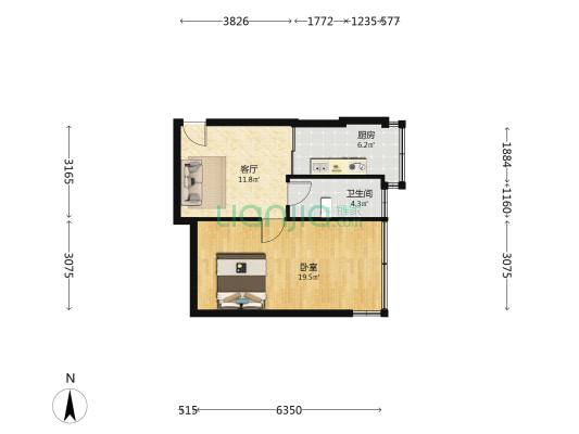 崇仁路168号 1室1厅1卫 49平方