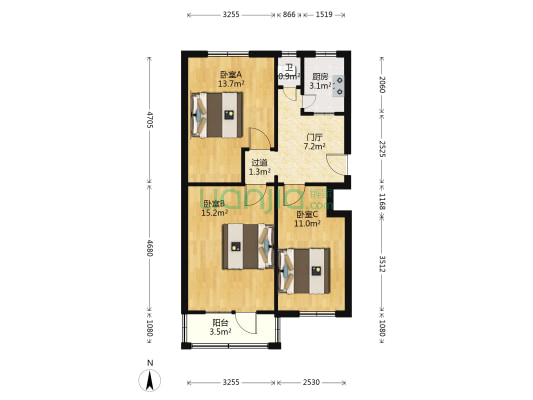 红星里 3室0厅1卫 69平方