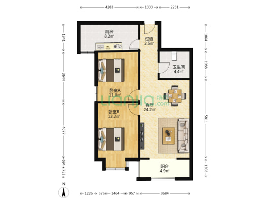 和润雅居 2室1厅1卫 96平方