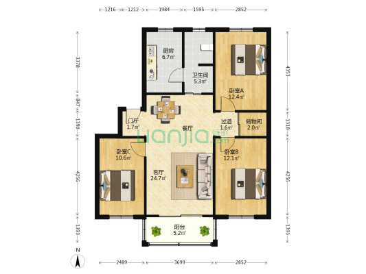 汇景苑 3室1厅1卫 99平方