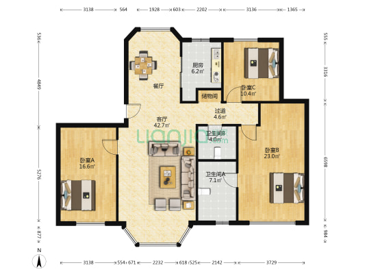 贝肯山斯茹园 3室1厅2卫 150平方