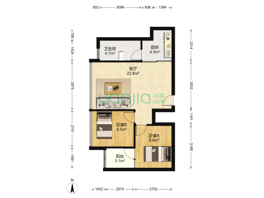 招商中环·禧寓 2室1厅1卫 83平方