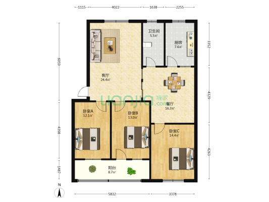 瑞金社区水利局家属院 3室2厅1卫 128平方
