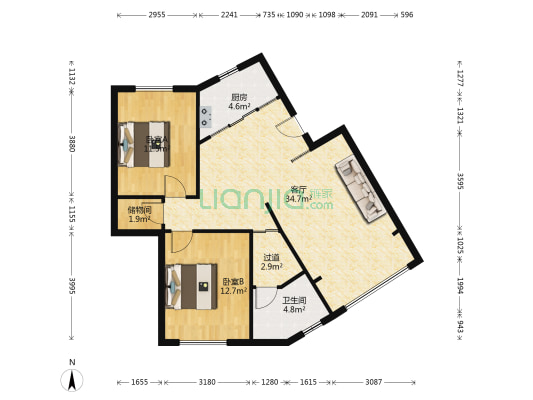 元和园 2室1厅1卫 89平方