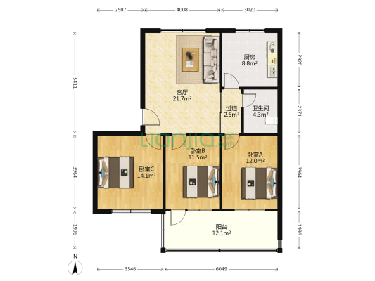 尚宸华庭 3室1厅1卫 104平方