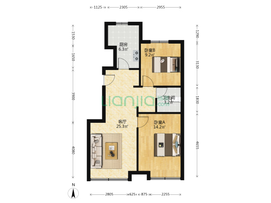 涿州东站 华远海蓝城  南北通透两居  随时看房-户型图