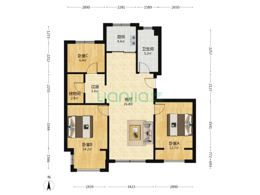 紫金世家 3室1厅1卫 92平方