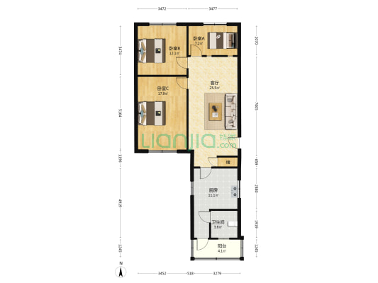 人民东路区粮食局家属院 3室1厅1卫 95平方