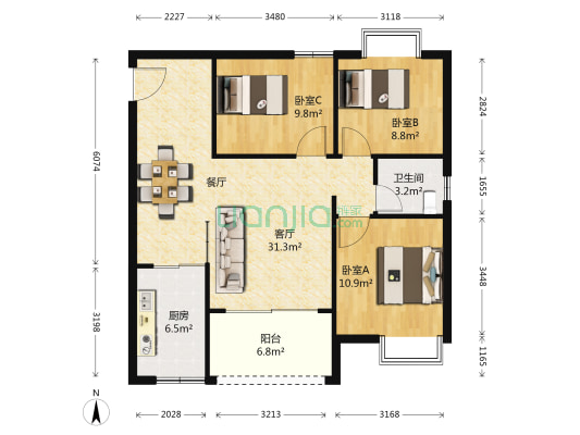怡景苑 3室1厅1卫 88平方