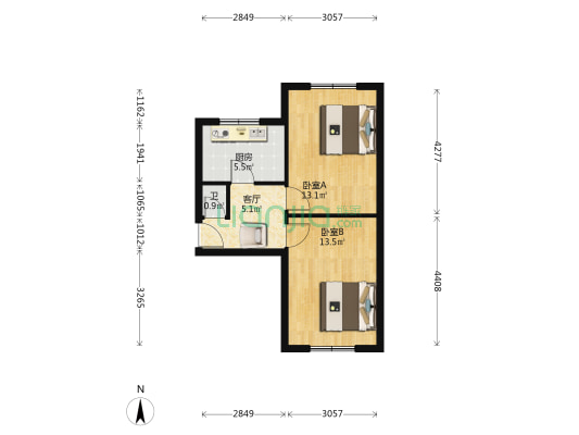 白山街 2室1厅1卫 48平方