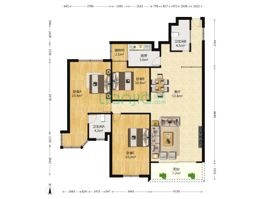 银湾花园 3室1厅2卫 145平方