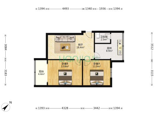 百花巷45号 2室1厅1卫 71平方