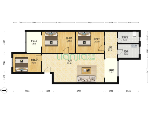 交通管理学校教师宿舍 3室1厅1卫 101平方