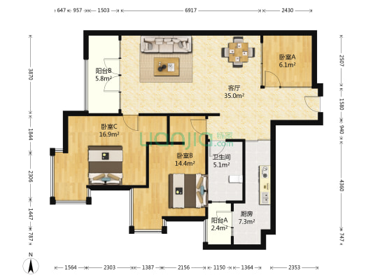 翠屏国际广场苑 3室1厅1卫 102平方