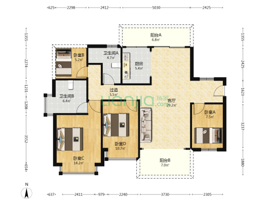 华茂豪庭 4室1厅2卫 122平方
