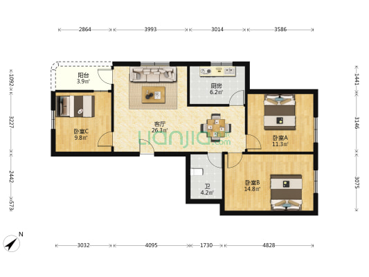 莲华阁 3室1厅1卫 99平方