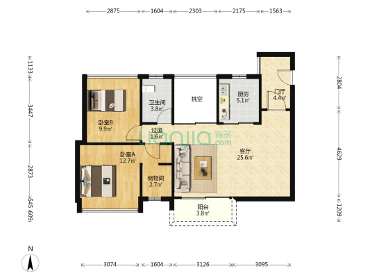 凯业名都 2室1厅1卫 89平方