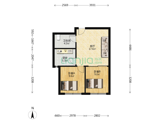 长兴华庭 2室1厅1卫 62平方