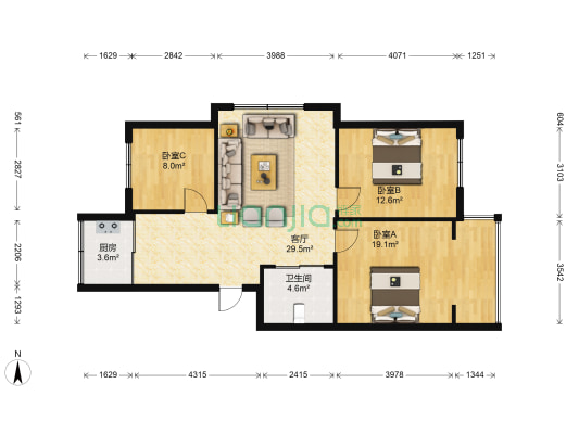 東方枫景 3室1厅1卫 98平方