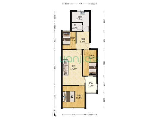 电位器厂小区 3室1厅1卫 58平方