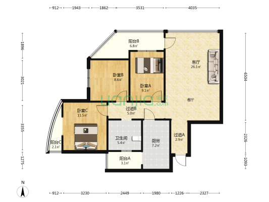 怡锦苑北区 3室1厅1卫 103平方