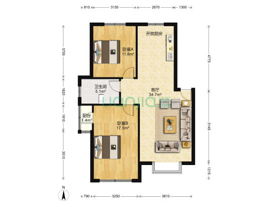 龙秀山庄 2室1厅1卫 91平方