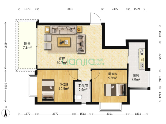 高朋花园 2室1厅1卫 79平方