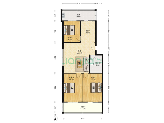 企发包装厂宿舍 3室2厅1卫 125平方