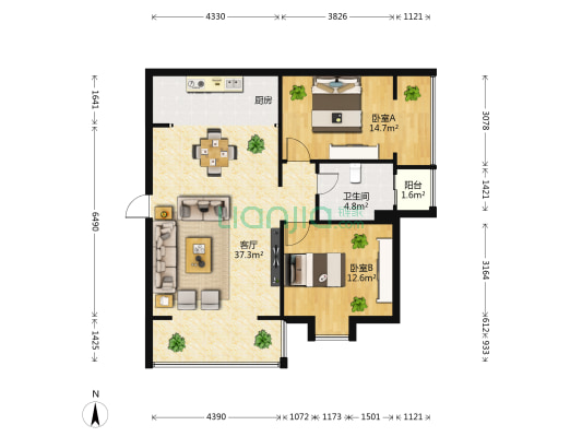 志城家园 2室1厅1卫 87平方