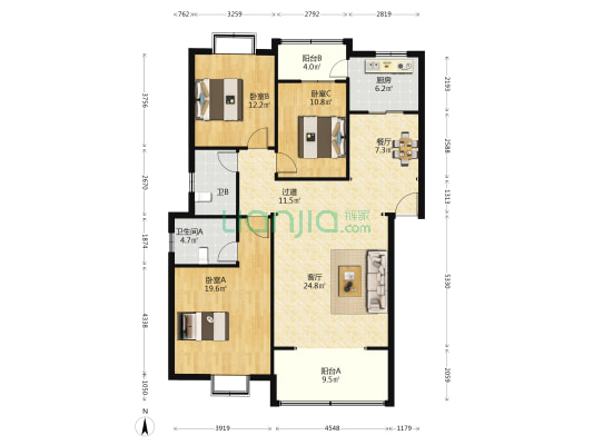 气象局宿舍 3室2厅2卫 133平方