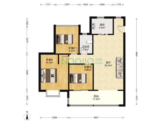 合景庐月湾 3室1厅1卫 117平方