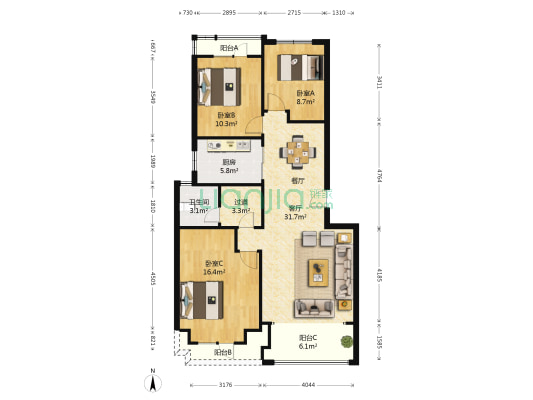 湖山美地一期 3室1厅1卫 112平方