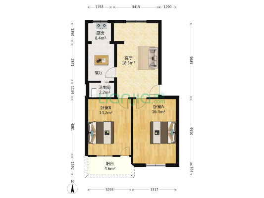 地矿宿舍(省政府) 2室1厅1卫 80平方