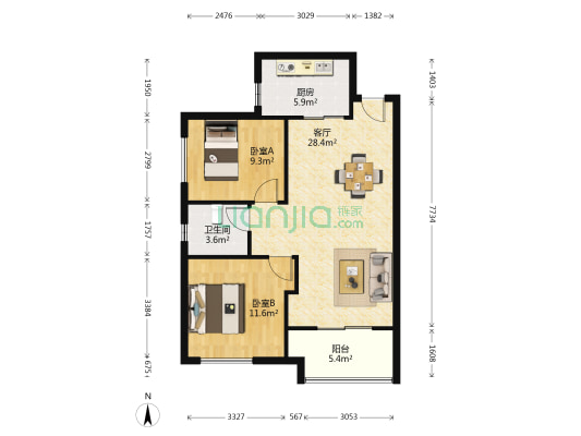 长燃新奥佳园 2室1厅1卫 83平方