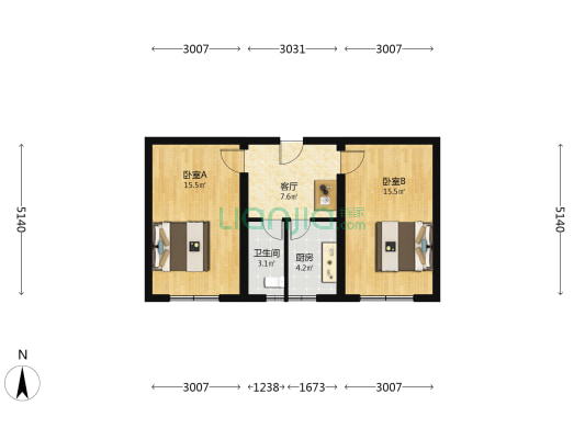 南大街6号院 2室1厅1卫 69平方