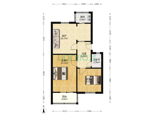 建材小区 2室1厅1卫 67平方