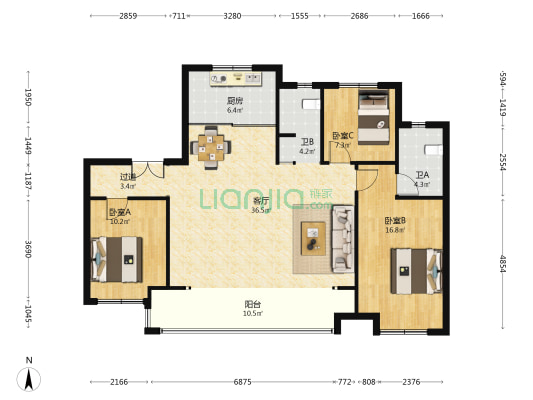 春风南岸 3室1厅2卫 125平方