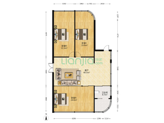 燕海大厦 3室1厅1卫 130平方