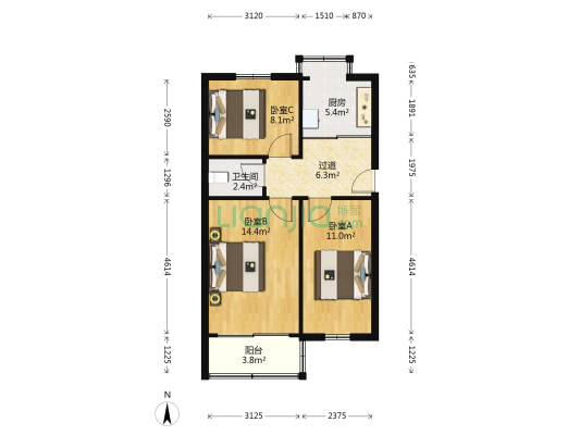 含光路三五一三厂家属院 3室0厅1卫 57平方