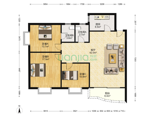 家合苑（回兴） 3室1厅2卫 117平方