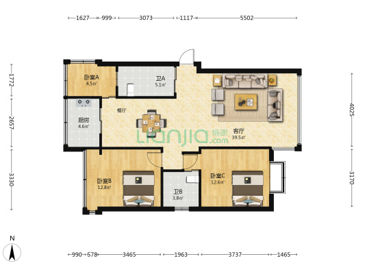 凤翥街 3室1厅2卫 96平方