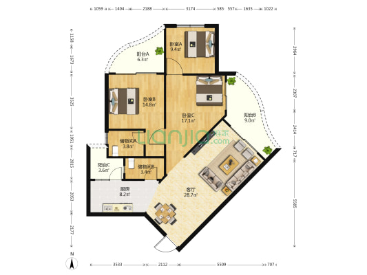 德利海北海 3室1厅0卫 120平方